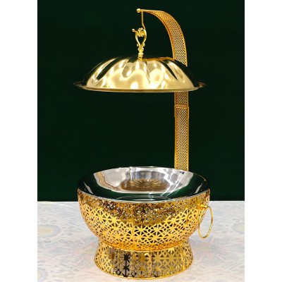 سخان بوفيه دائري مع غطاء وحامل، مصنوع من الفولاذ المقاوم للصدأ، لتسخين الطعام المطبوخ.